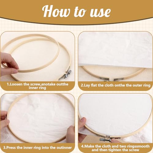 Embroidery Hoops Set, Cross Embroidery Hoop Round Bamboo Adjustable Frame Circle Ring Hoops for Embroidery, Size-6"/8"/10" Ornament and Art Craft Sewing, Christmas Decoration (Pea Yellow, 3 Pcs)