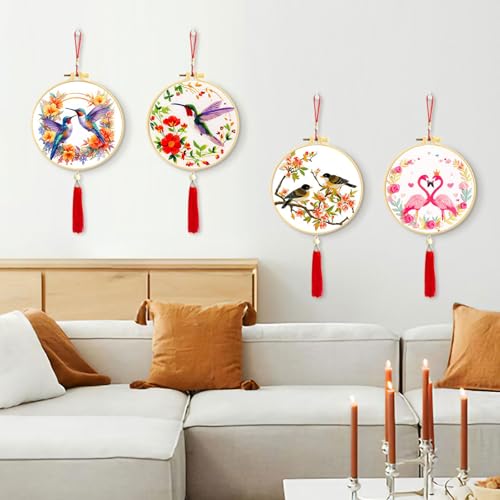 FEIYUENO 4 Pack Hummingbird Embroidery Kit for Adults Beginner, Bird - color: Bird