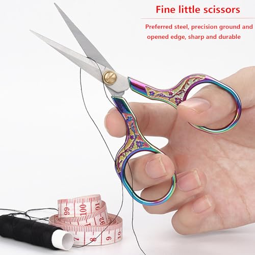 YVAOG Mini Folding Scissors, Safe Portable Travel Mini Scissors, Stainless Steel Retractable Small Scissors for Home Office, 2 Piece Set (Silver and colored titanium) - color: Silver and Colored Titanium