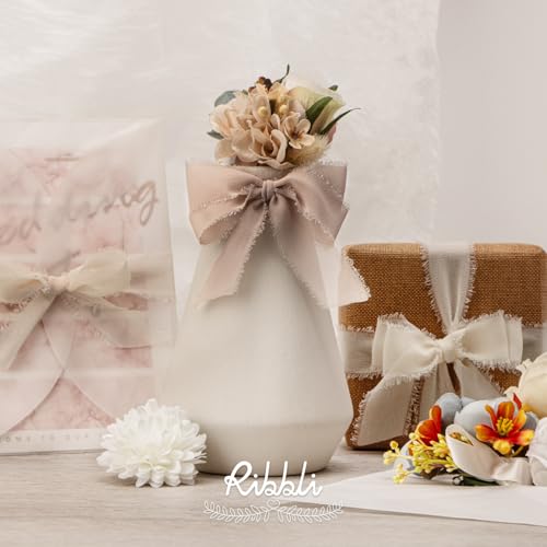 Ribbli Nude Ribbon 1 Inch x 3 Rolls Total 24 Yards Cream/Nude/Beige Handmade Fringe Chiffon Silk Ribbon for Wrapping Wedding Invitations Bridal Bouquets DIY Crafts Home Decor - color: Cream/Nude/Beige