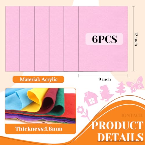 IONTACH 9" X 12" Soft Felt Sheets 1.6mm Thick (6 Packs, Light Pink) - color: Light Pink