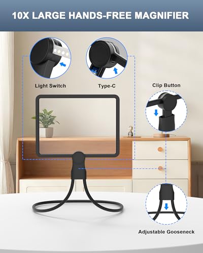 Neck Magnifying Glass with Light Hands Free,Full Book Page Magnifiers Glass