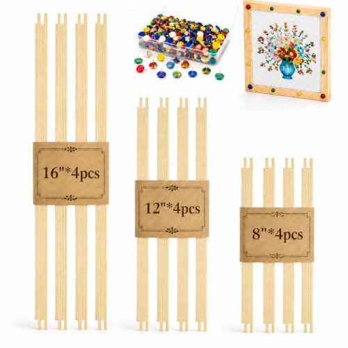 Needlepoint Stretcher Bars for Needlework, 12-Piece Wooden Canvas Frame Set with 100 Tacks, 8, 12 & 16 Inch, Tool-Free Square or Rectangle Frames for Cross Stitch, Embroidery & Quilting