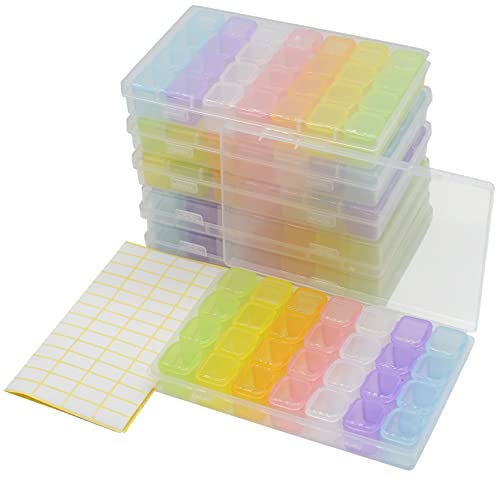 Yansanido 6 Pcs 28 Grids Colorful 5D Diamond Painting Embroidery Box, Accessories Storage Containers Adjustable Bead Case with 196 Pcs Label Stickers (28 Grids-6pack Colorful) - color: 28 Grids-6pack Colorful