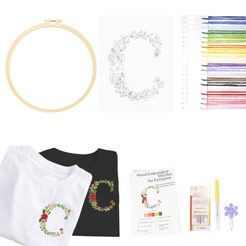 Topapfo Alphabet Letter C Stick and Stitch Embroidery Kit, NameEmbroidery Pattern Water Solute for Cothing T-Shirt Jeans Tote Bags Crafts - color: C