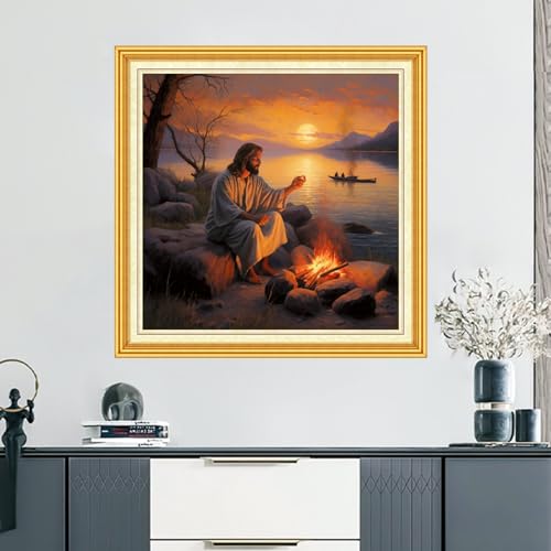 DMCVIVR Stamped Cross Stitch Kits for Beginners Adults Needlepoint Kits for Beginners Embroidery Kits for Adults Crossstitch Kit for Beginners 11CT-Jesus Sunset 18x18 inch - color: ArtKits06