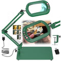Veemagni 12X Rectangle Magnifying Glass with Light and Stand, 5 Color Modes Stepless Dimmable, 2-in-1 LED Lighted Desk Lamp & Clamp, Hands Free Magnifier for Reading Crafts Painting Close Work - Green - color: Green