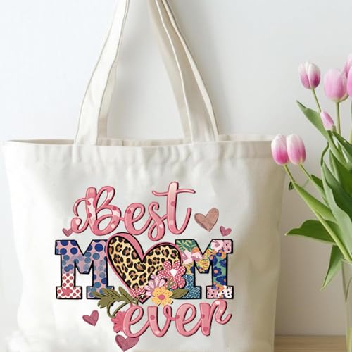 Mother’s Day Iron on Patches for Clothes, 4PCS Best Mom Ever DTF Transfer Ready to Press Colorful Flower Rose Love Mom Pattern Heat Transfer HTV Vinyl Decals for Mother T-Shirt Jacket DIY Bags Decor - color: Mother's Day B