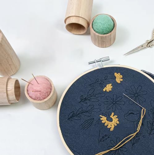 Wooden Portable Sewing Needle Storage Case with 12 Needles