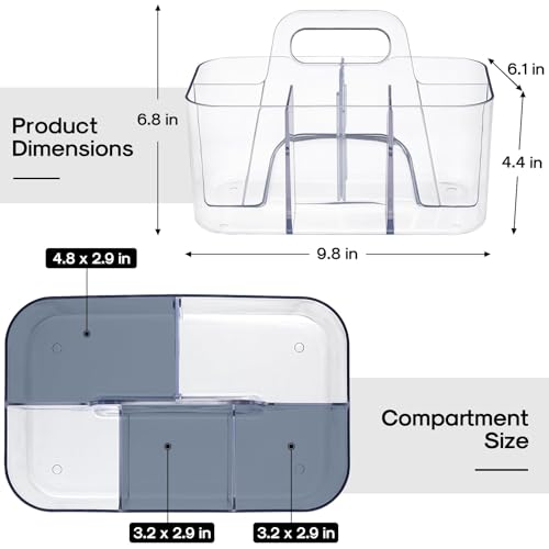 AOZITA Multiuse Caddy Organizer with Handle, Portable Divided Tote Bin - Art Craft, Stationary Pen Marker Crayons, Makeup Hair Supplies Storage - Bathroom, Classroom, Dorm, Office, Desk Holder -Clear - color: Clear