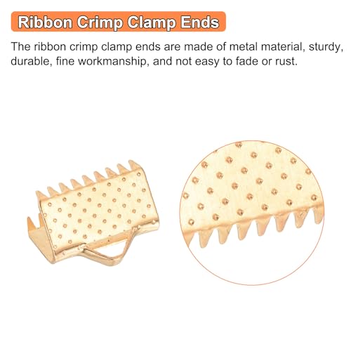 uxcell 280Pcs Ribbon Crimp Clamp Ends, 10mm Bookmark Pinch Crimp Ends, Cord Ends Fasteners Clasp Crimp Ends for DIY Bracelet Necklace Jewelry Making, Light Golden - color: Light Golden, size: 10mm