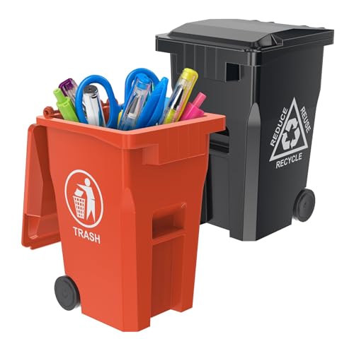 Wiosi Mini Trash Can Pencil Holder for Desks, Black/Orange - color: Black-Orange, size: 5"