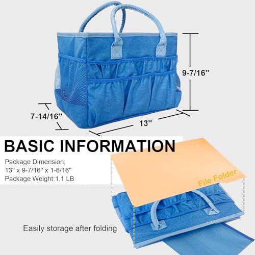 Cupohus Craft Organizer Tote Bag – Craft Caddy with 2 Mesh Side Pockets & Front Elastic Pockets, Foldable Large Capacity Supply Storage Bag for Sewing, Knitting, Painting, and Travel (Blue) - color: Blue
