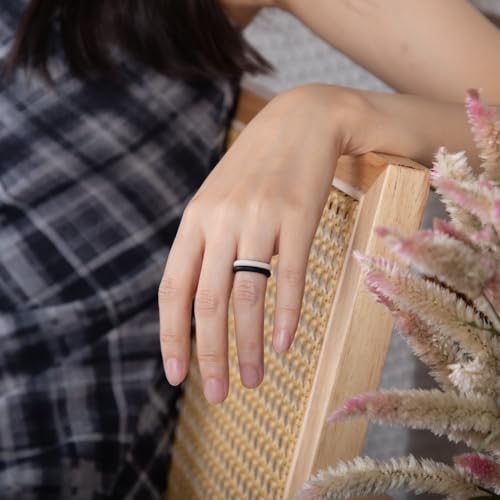 Egnaro Women's Silicone Wedding Ring 2.5mm Wide 1.8mm Thick Rubber Band Set - color: A6-Dark Blue, Mist Green, Pumpkin, Beige, Black