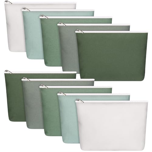 Reginary 10 Pcs Canvas Makeup Bags Bulk Blank Cosmetic Bags,Green - color: Green