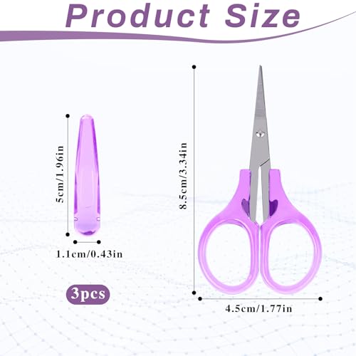 3Pcs Small Craft Scissors 3.4"Tiny Travel Scissor Mini Craft Scissors Set All Purpose Stainless Steel with Protective Cover Fine Tips Design for Paper Cutting Scrapbooking Crochet(Pink Purple Blue)