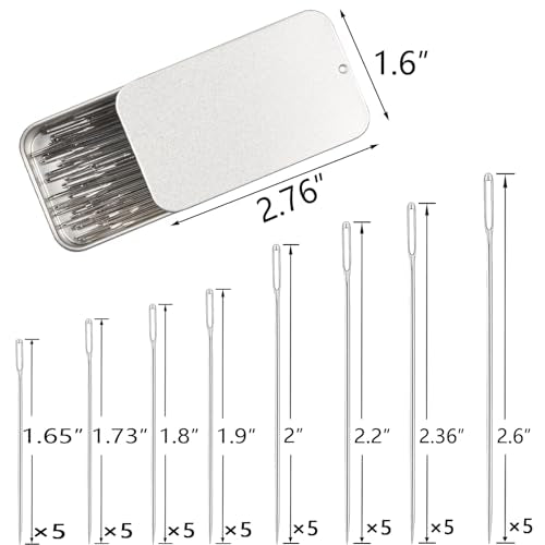 40PCS Large Eye Sewing Needles, 8 Sizes Hand Sewing Sharp Needles, Embroidery Needle, Leather Needle,Stainless Steel Yarn Needles with Threaders & Stitch Markers (Silver) - color: Silver