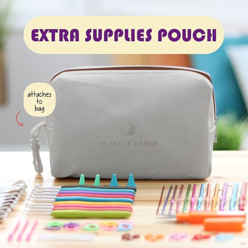 Crochet Kit for Beginners Adults and Kids - Beginner Crochet Kit for Adults with Step-by-Step Video Tutorials, Amigurumi and Crocheting Kit, Crochet Starter Kit with Soft Crochet Yarn and Crochet Bag - color: Warm Gray, style: Crochet Kit + Bag