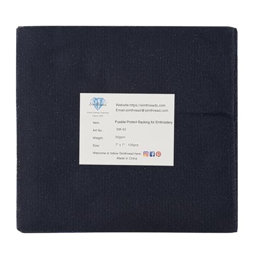 Fusible Iron-on Embroidery Backing Interfacing - 7" x 7", 100 Precut Sheets - color: Black, size: 7" x 7" 100pcs