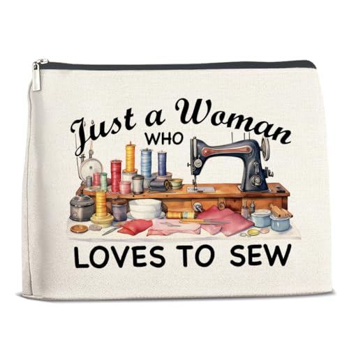 Sewing Gifts Makeup Bag for Women, Hostess Gifts for Female Mom Grandma Birthday Christmas Gift for Quilters Sewing Lovers Just a Woman Who Loves to Sew Cosmetic Bag Travel Toiletry Pouch for Purse - color: Multicolor B