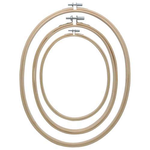 Moicstiy 3 Pcs Adjustable Embroidery Hoops Set, 3 Sizes, Oval Frame