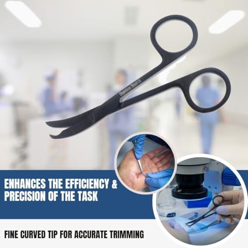 Premium Quality Suture Northbent Stitch Curved Scissors 3.5" (Black) - color: Black