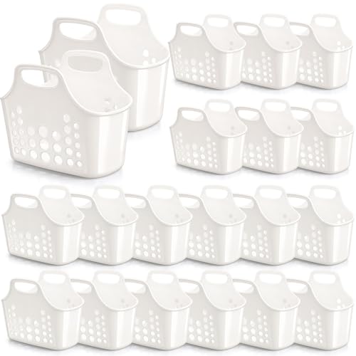 Nuogo 20 Pack Plastic Baskets with Handles Portable Caddy, White - color: White