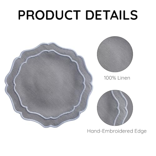 Linen Coasters for Drinks, Set of 6, 6 inch, Grey - color: 1245 - Grey, size: 6 inches