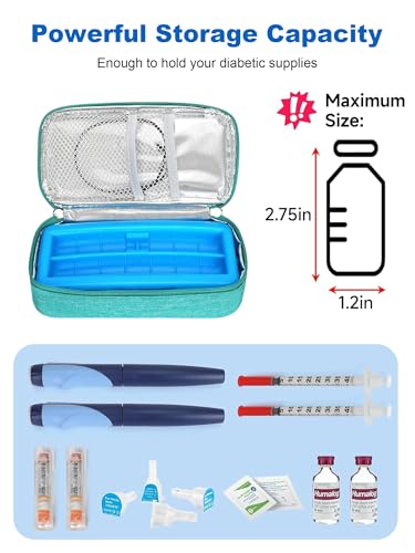 Insulin Cooler Travel Case for Pen & Vials - TSA Approved Temperature Display Diabetic Medication Cooling Bag with Protective Ice Brick, Refrigerated Diabetes Supplies Carrying Organizer(Green) - color: Green