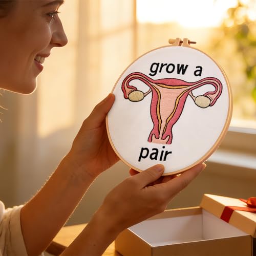 Hand Embroidery Kits for Beginners Adults, Grow a Pair Uterus Embroidery DIY Kit, Stamped Cross Stitch Kits for Beginners Adult Craft Kits for Women, Entire Set of Embroidery Supplies & Video Tutorial - color: H2072, size: 8Inch