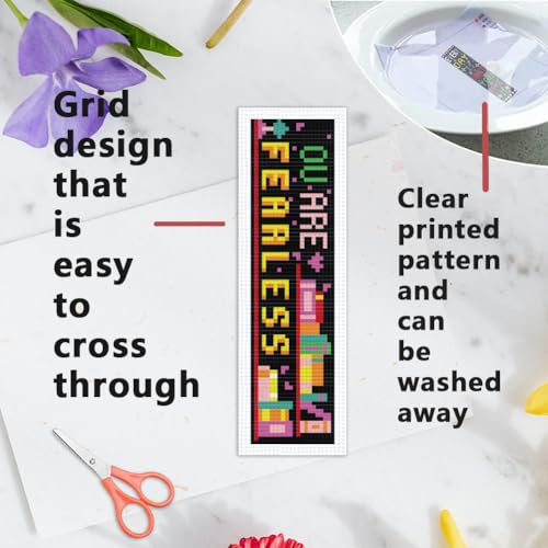 INFUNLY 6Pcs Inspirational Words Cross Stitch Bookmark Kits 8"x2.4" DIY Encourage Texts Embroidery Bookmark Kits for Beginners with Instruction Motivational Bookmark Making Kit for Students - style: 6Pcs Inspirational Words