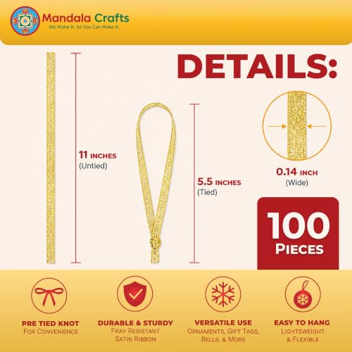 Mandala Crafts Gold Christmas Ribbon Ornament Hangers Loops, 100 PCs - color: Gold