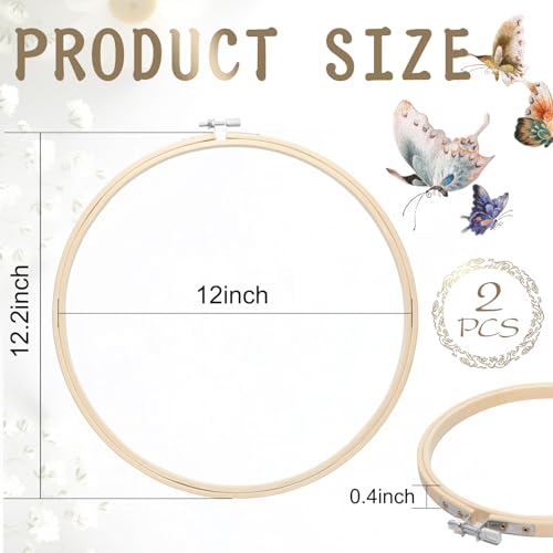 2 Pack Embroidery Hoops, 12 Inch Round Embroidery Hoops, Natural Wood Cross Stitch Hoop with Adjustable Screw for Friendly Embroidery, Cross Stitch, Craft & Beginner, and DIY Decoration - style: 12 Inch