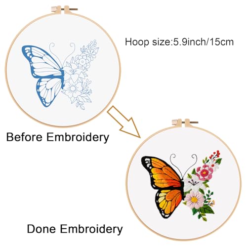 Louise Maelys Embroidery Kit, Butterfly Floral Canvas DIY Makeup Bag Craft - color: Butterfly and Floral