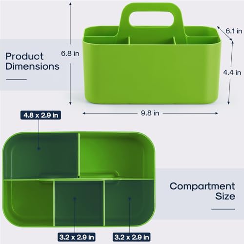 Multiuse Caddy Organizer with Handle, Portable Divided Plastic Tote Bin - Art Craft, Stationary Pen Marker Crayons, Makeup Hair Supplies Storage - Bathroom, Classroom, Dorm, Office, Desk Holder -Green - color: Green