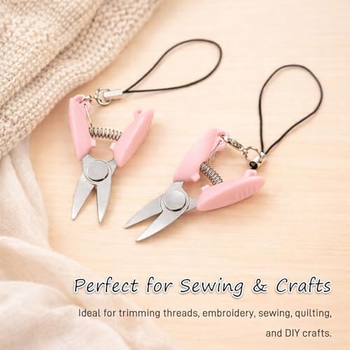 3-Piece Ultra Mini Travel Scissors Set, Tiny Keychain Snips with Safety Cap for Sewing, Yarn & Paper (Pink,3pc) ﻿