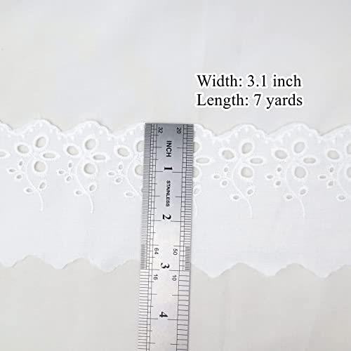 Eyelet Lace Trim 7 Yards White Cotton Lace Ribbon Embroidery Embroidery Scalloped Lace for Sewing, Baby Clothes, Pets Clothes… - color: 2#