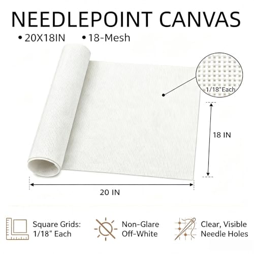 18 Mesh Needlepoint Canvas Blank,18" x 20", Interlock Needle Point Canvas Roll Blank, Cross Stitch Fabric, Cross Stitch Canvas for Embroidery Crafts - size: 18 Mesh
