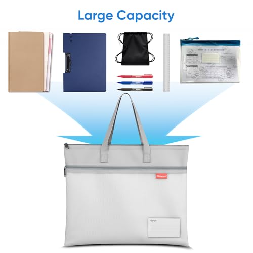 Wisdompro 14.1×11" Mesh Zipper Pouch with Handle, 3 Pockets File Bag-Grey - color: Grey