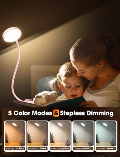LiFMIRA Desk Lamp Clip on Light 8W 66 LED Reading Light for Bed Pink - color: Pink