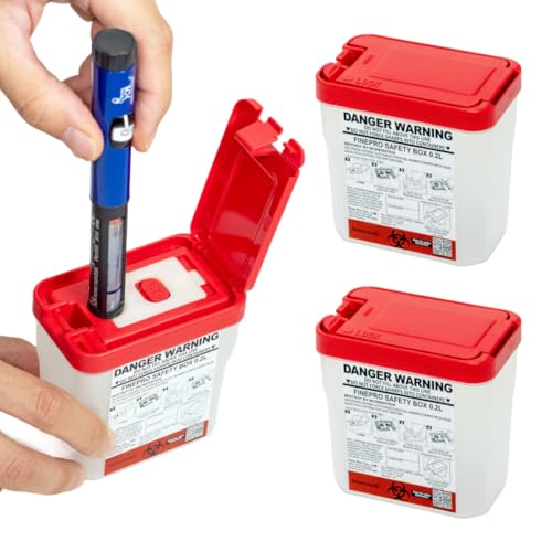0.2L Size Portable Pen-Needle Disposal Container [Pack of 3] Diabetes Care (0.2L, Red+Clear, 3) - color: Red+Clear