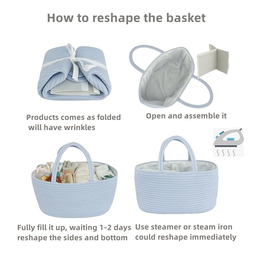 XUANGUO Cotton Rope Baby Diaper Caddy Organizer Basket Sky Blue - color: sky blue, size: Regular