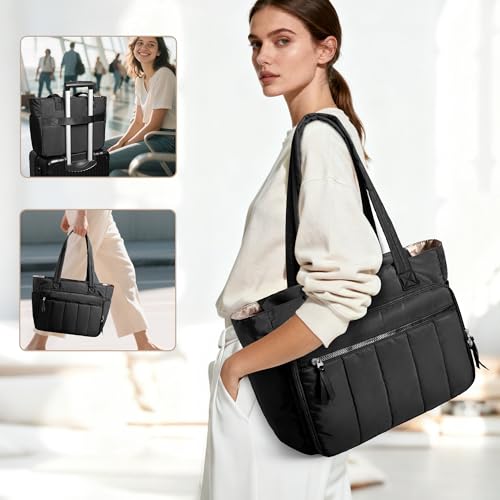 LUXJA Large Puffy Embroidery Bag with Multiple Pockets, Black