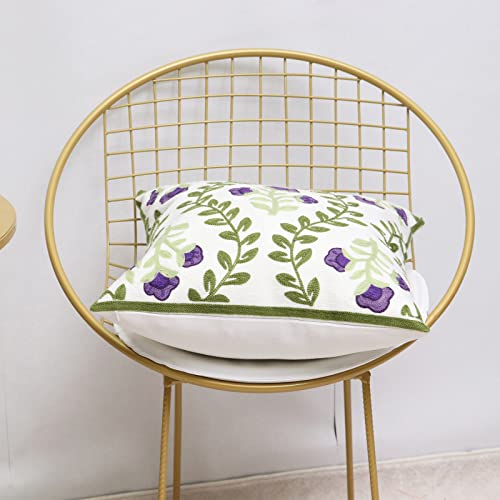 Set of 2 Embroidered Decorative Throw Pillow Covers Couch Square Pillowcases Cushion for Bedroom Sofa Farmhouse Decor 18x18 Inch (Purple Floral) - color: Purple Floral