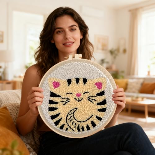 TCDZMYGS Punch Needle Kit for Beginners Adults-Cute Cat,with Video Tutorial - color: Punch Needle kit with-1105-1