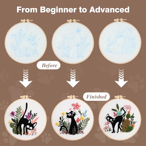 3 Pack Cat Embroidery Kits for Beginners Adults, Starter Cross Stitch Kit - color: Cat