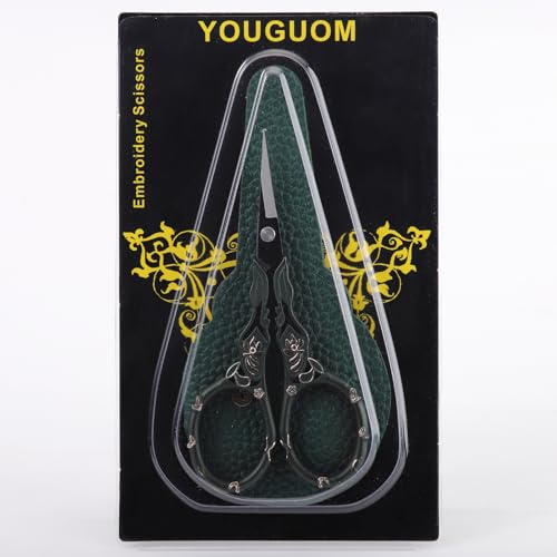 YOUGUOM Crochet Stitch Scissors with Cover, Small Crafting Shears - color: Golden Green