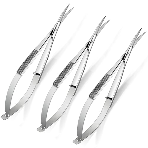 Lasnten 3 Pack Curved Stainless Steel Spring Squeeze Embroidery Scissors Eyebow Grooming Trimming Scissors Thread Snips Clippers Also for Applique, Fabric, Knitting, Sewing, Arts & Craft(Silver) - color: Silver