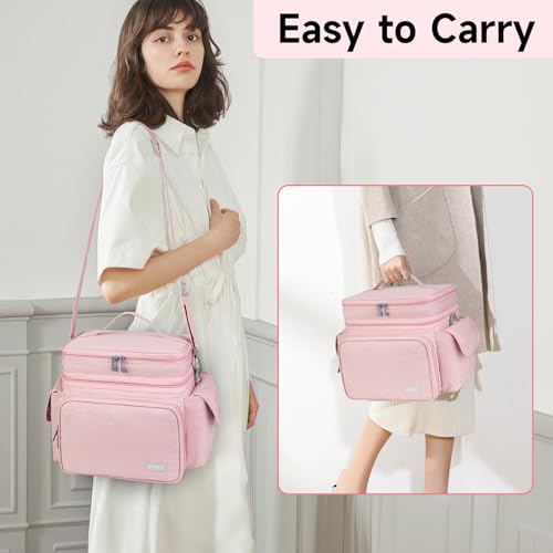 LEFOR·Z Small Sewing Supplies Organizer Bag(10.5 x 8 x 9inch),Sewing Box - color: Pink