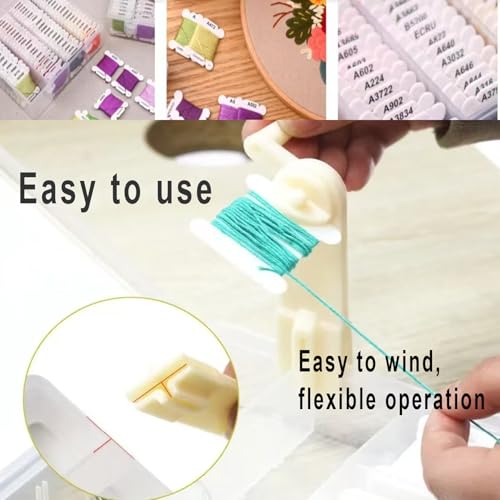230 Pieces Colourful Plastic Floss Bobbins with Floss Winder for Cross-Stitch Bobbins Card Thread Holder, Craft DIY Sewing Storage